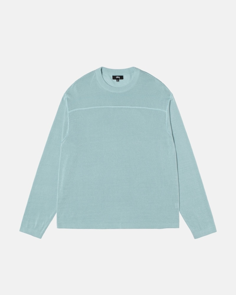 Stussy Lightweight Football Crew Men's Knit Sweater Blue | IL0000534