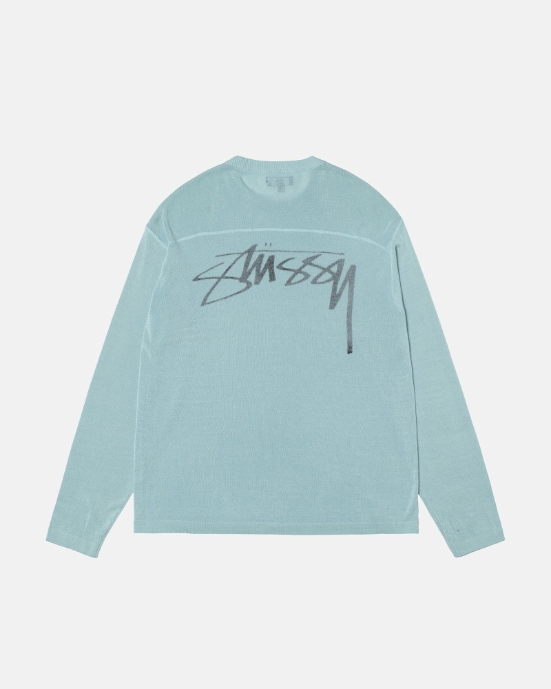 Stussy Lightweight Football Crew Men\'s Knit Sweater Blue | IL0000534