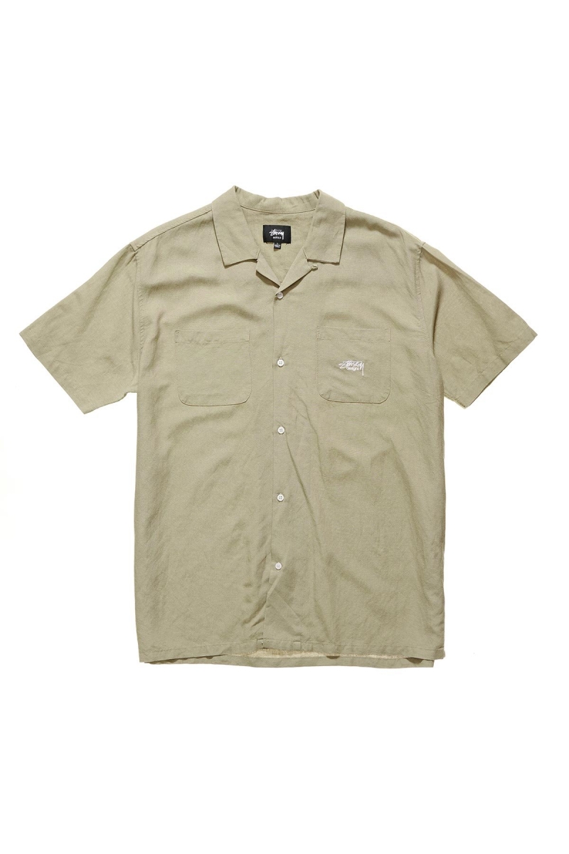 Stussy Linen SS Men\'s Shirts Green | IL0000320