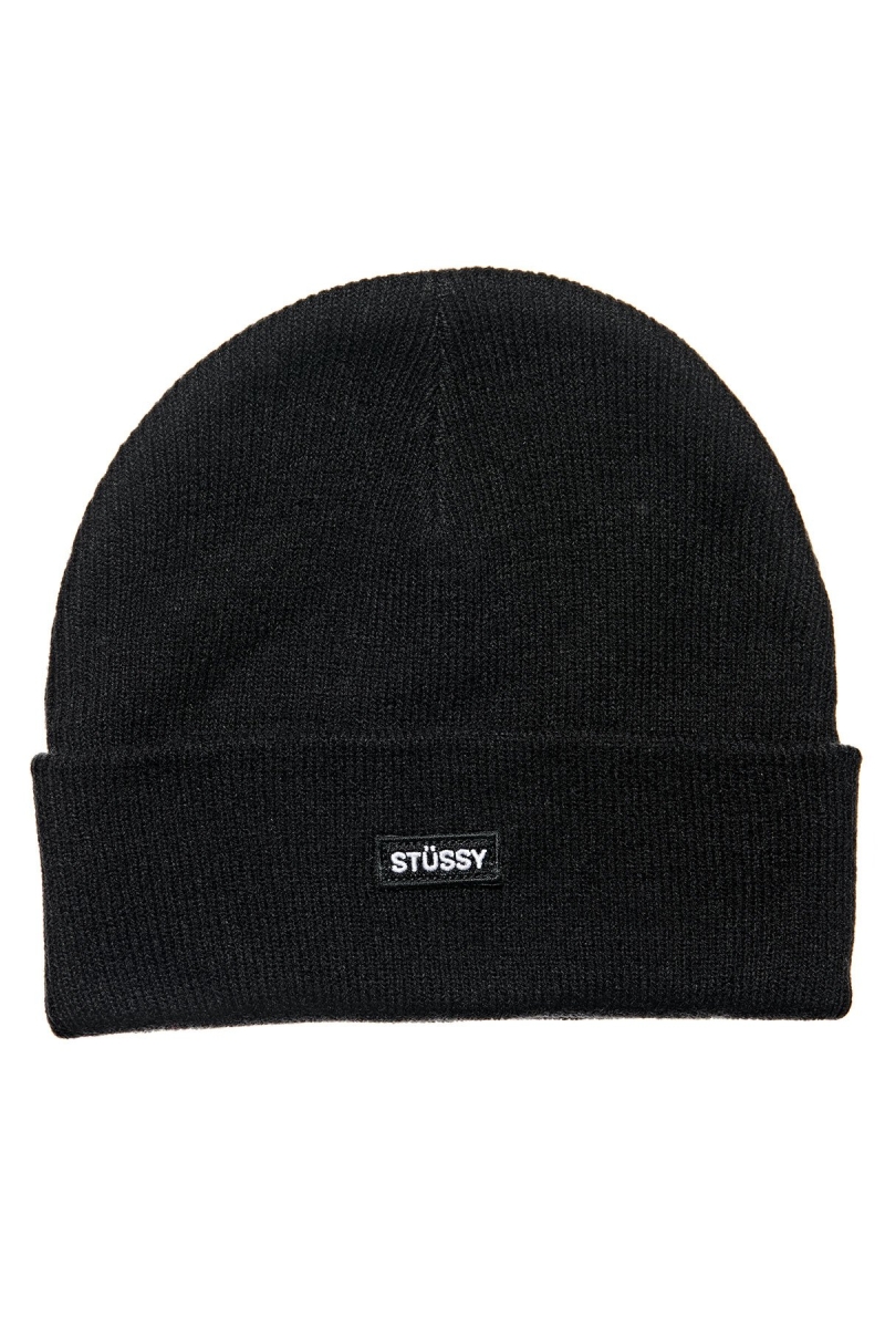 Stussy Logo Badge Cuff Beanie Men\'s Hats Black | IL0000471