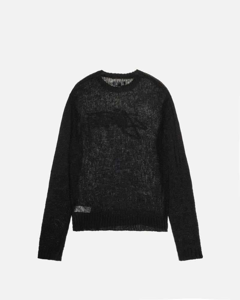 Stussy Loose Knit Logo Men's Knit Sweater Black | IL0000535