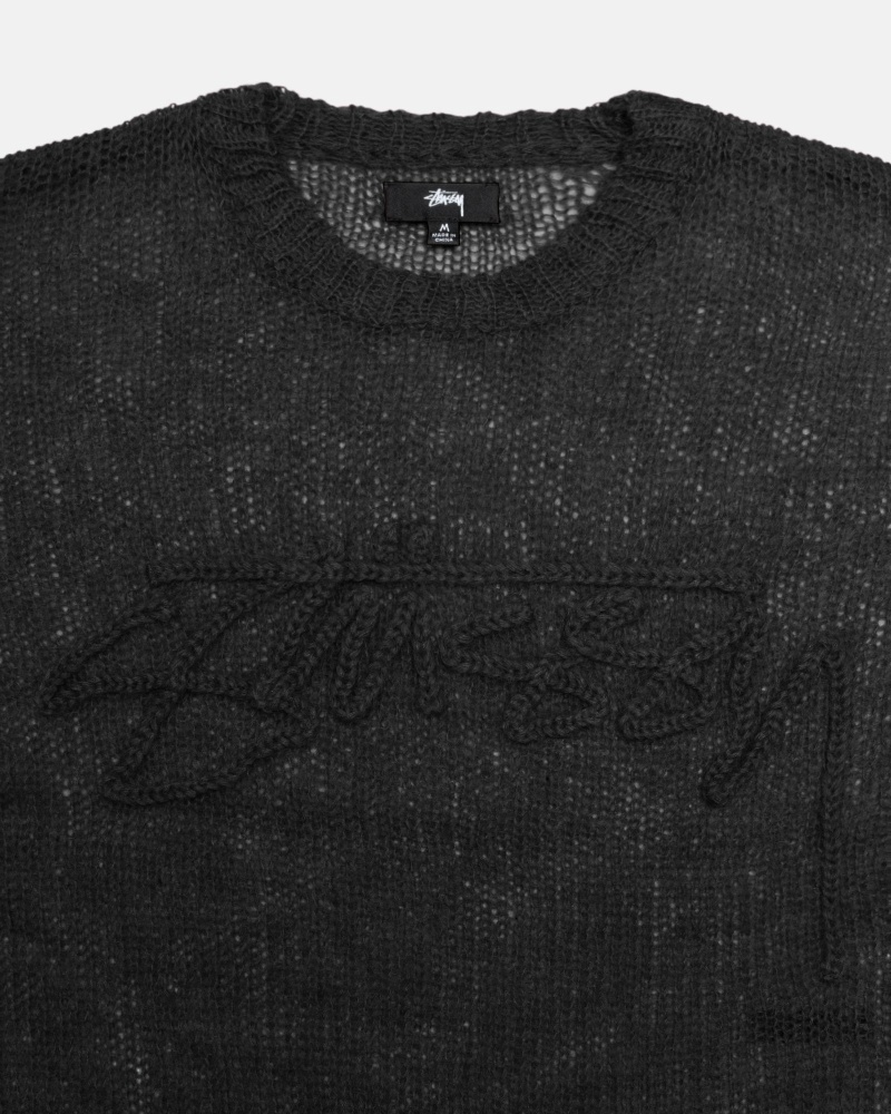 Stussy Loose Knit Logo Men's Knit Sweater Black | IL0000535