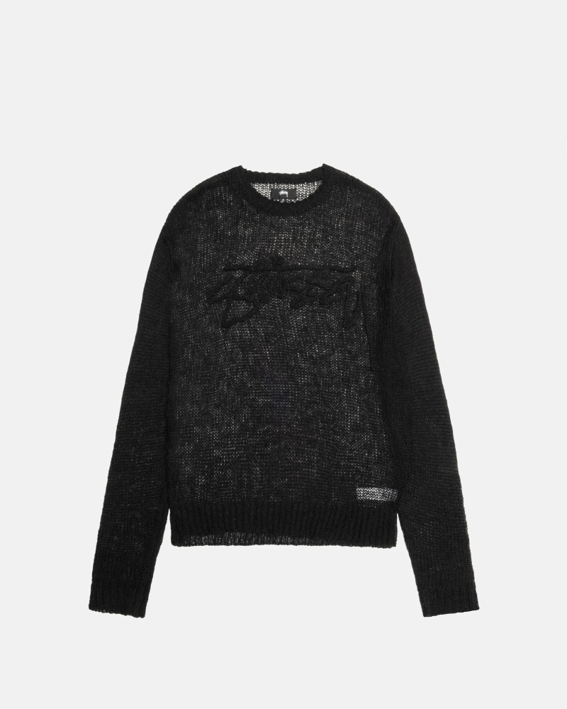 Stussy Loose Knit Logo Men\'s Knit Sweater Black | IL0000535