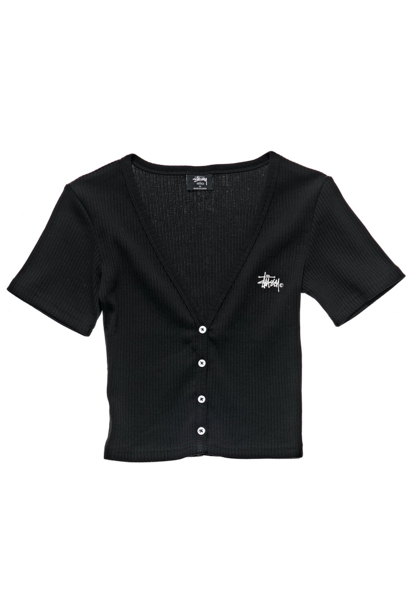 Stussy Margot Button Up Women\'s Sweatshirts Black | IL0000936