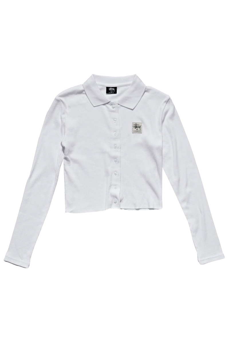 Stussy Markham Rib LS Shirt Women\'s Sweatshirts White | IL0000937