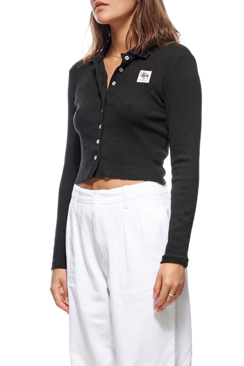 Stussy Markham Rib LS Shirt Women's Sweatshirts Black | IL0000938