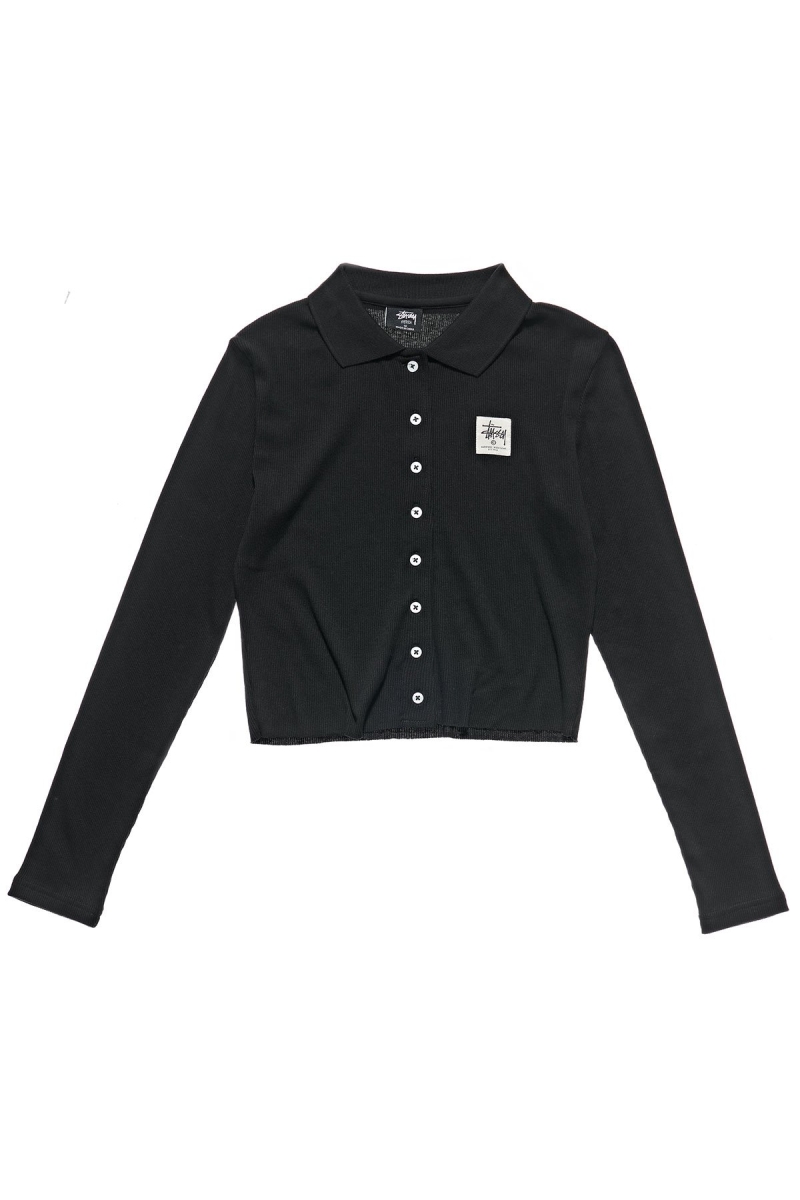 Stussy Markham Rib LS Shirt Women\'s Sweatshirts Black | IL0000938