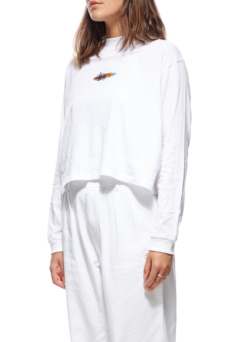 Stussy Maui Mock Neck LS Women's Sweatshirts White | IL0000939