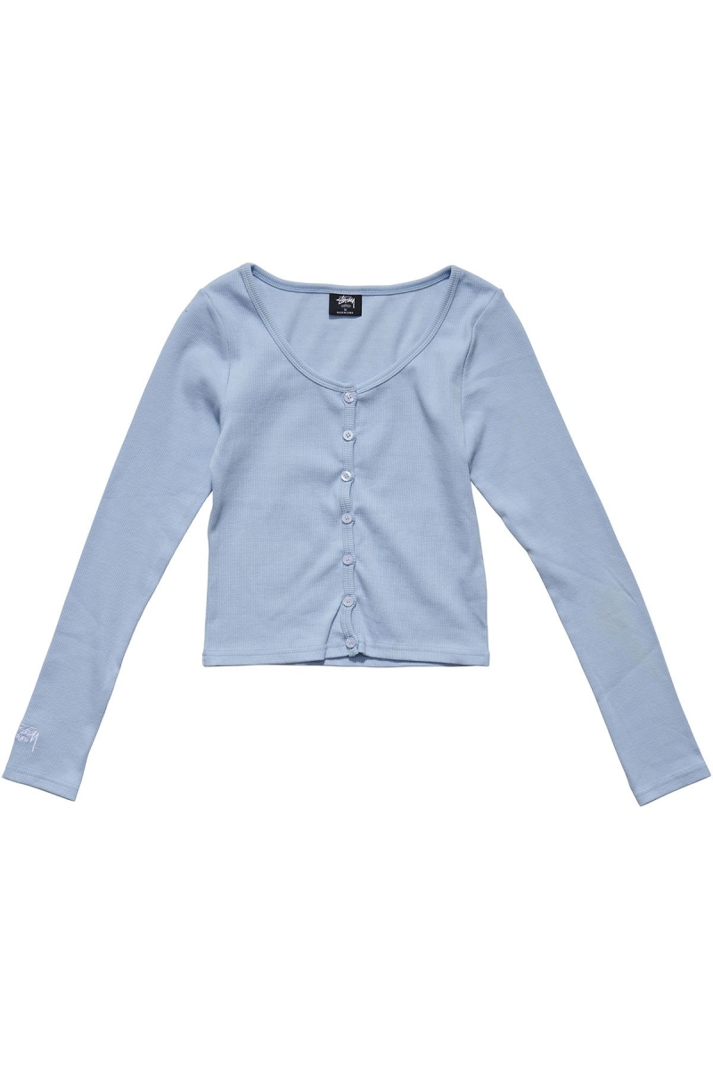 Stussy Mission Rib Button Through Women\'s Sweatshirts Blue | IL0000941