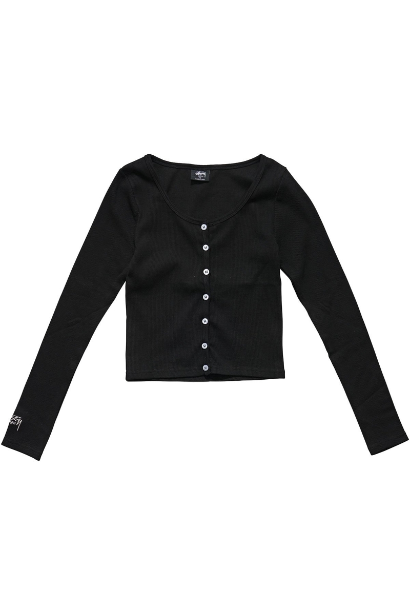 Stussy Mission Rib Button Through Women\'s Sweatshirts Black | IL0000942