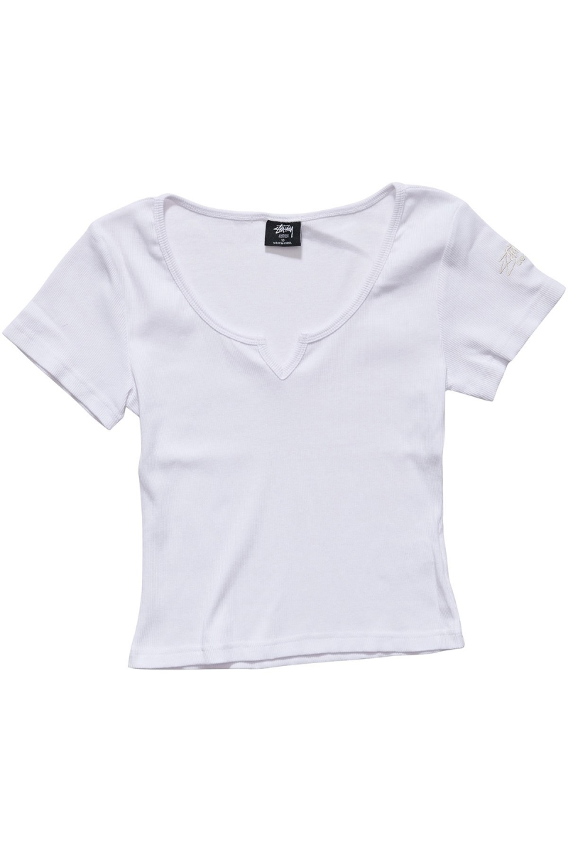 Stussy Mission Rib Insert Women\'s T Shirts White | IL0000243