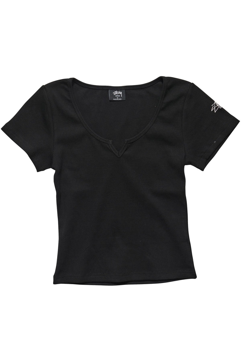 Stussy Mission Rib Insert Women\'s T Shirts Black | IL0000244