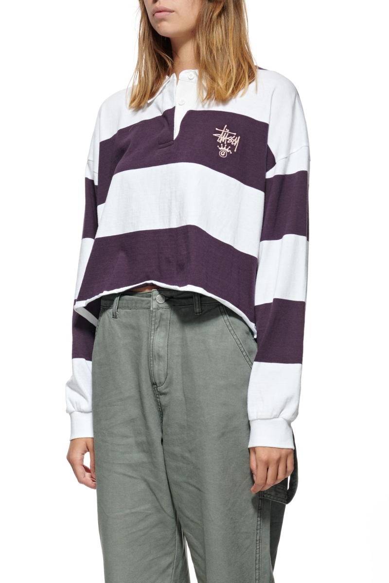 Stussy Monaco Stripe Rugby Women's Shirts Dark Purple | IL0000325