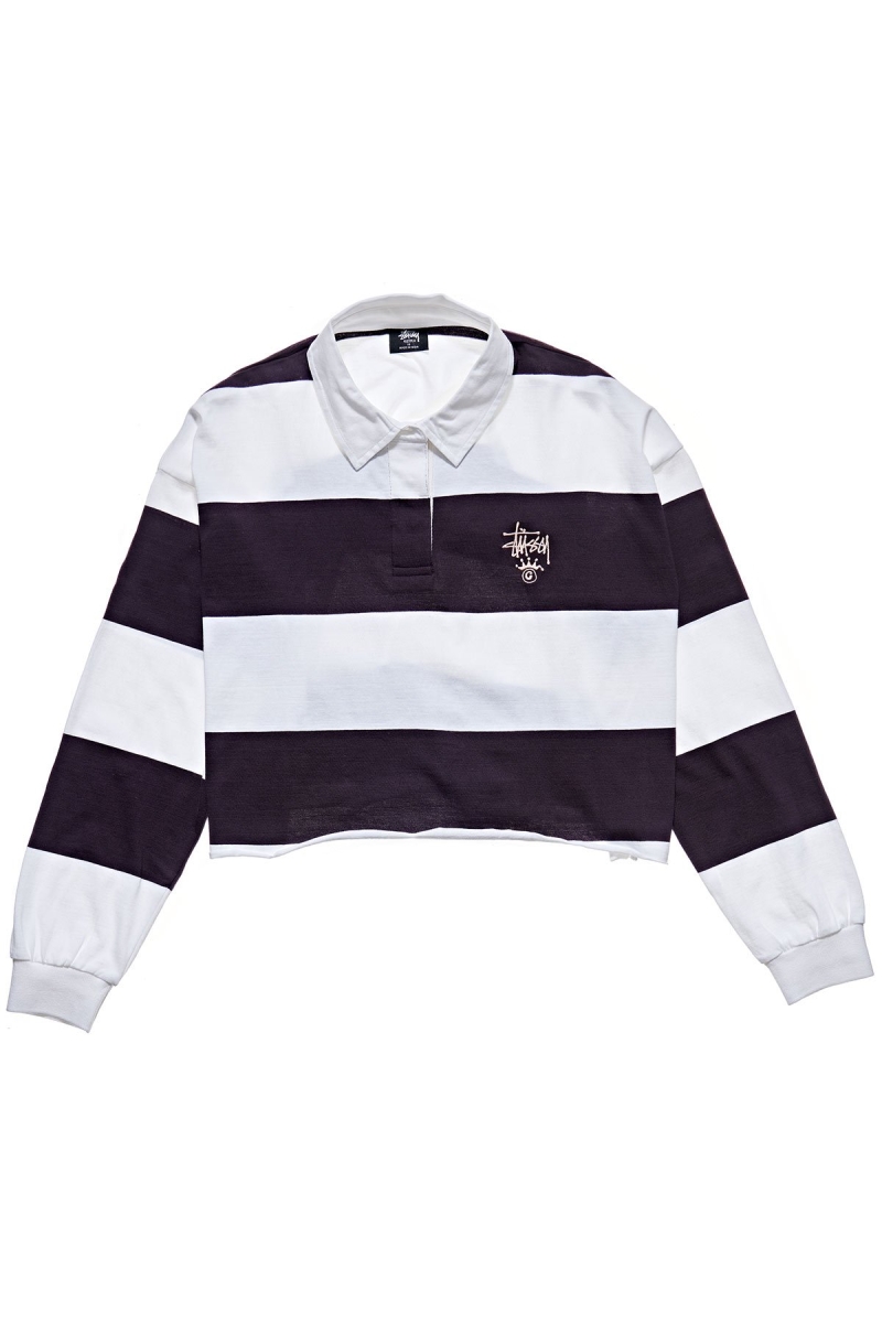 Stussy Monaco Stripe Rugby Women\'s Sweatshirts Dark Purple | IL0000943