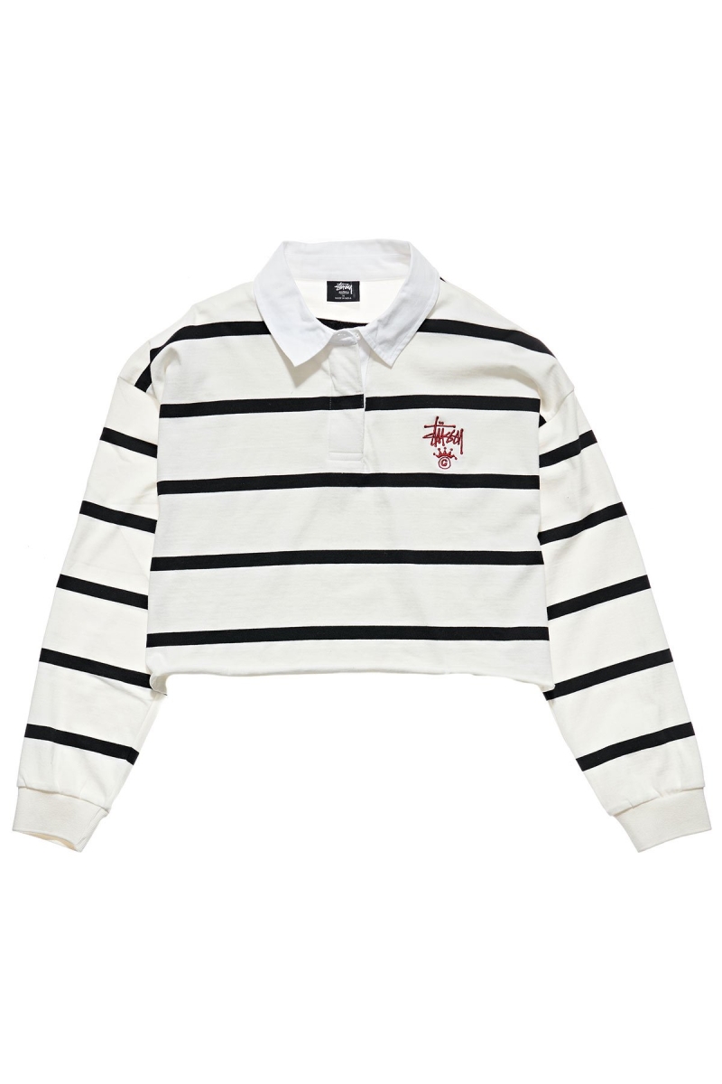 Stussy Monaco Stripe Rugby Women\'s Sweatshirts Black | IL0000944