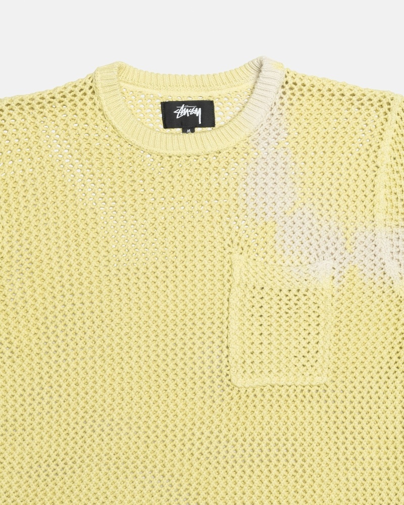 Stussy O'Dyed Heavyweight Mesh Crew Men's T Shirts Yellow | IL0000250