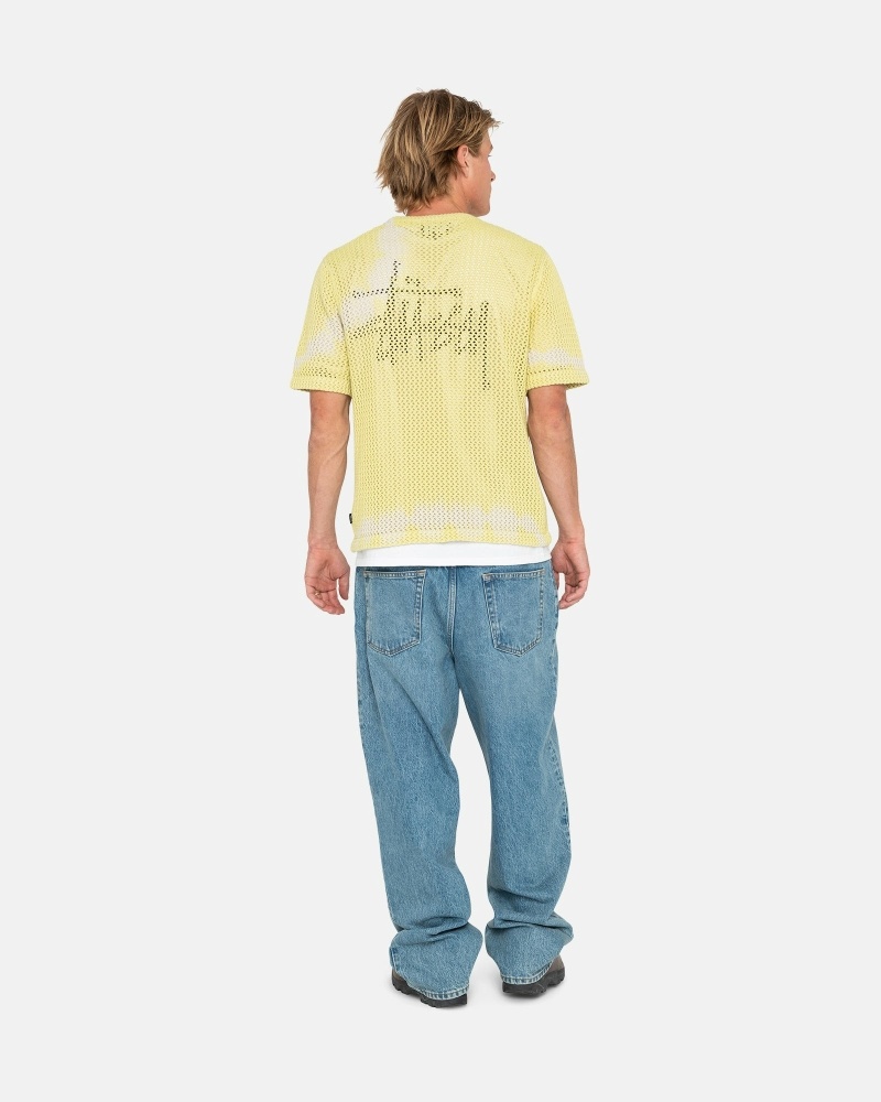 Stussy O'Dyed Heavyweight Mesh Crew Men's T Shirts Yellow | IL0000250