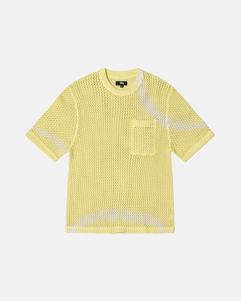 Stussy O\'Dyed Heavyweight Mesh Crew Men\'s T Shirts Yellow | IL0000250