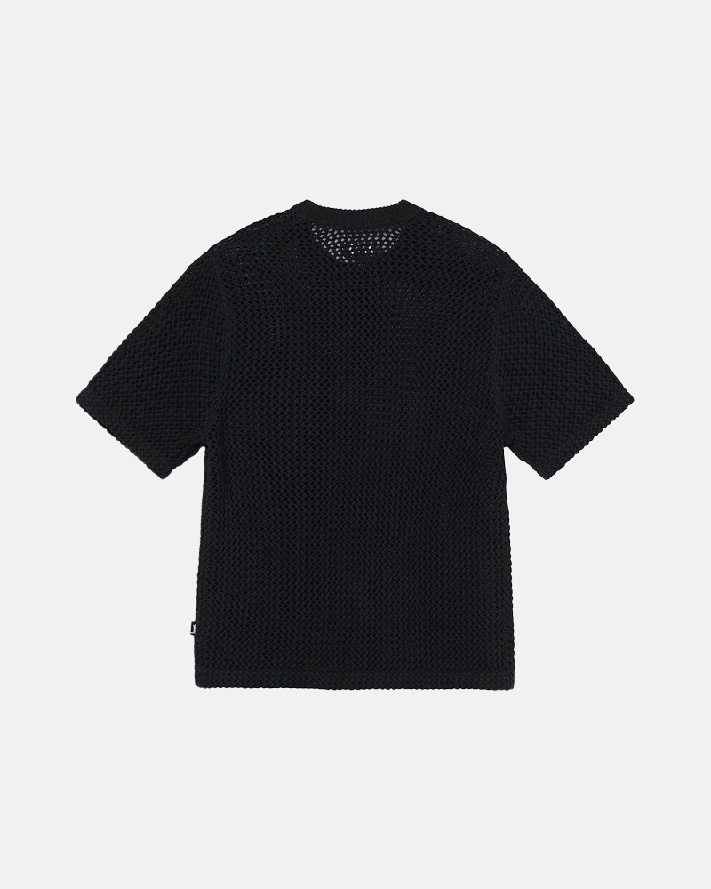 Stussy O'Dyed Heavyweight Mesh Crew Men's T Shirts Black | IL0000251