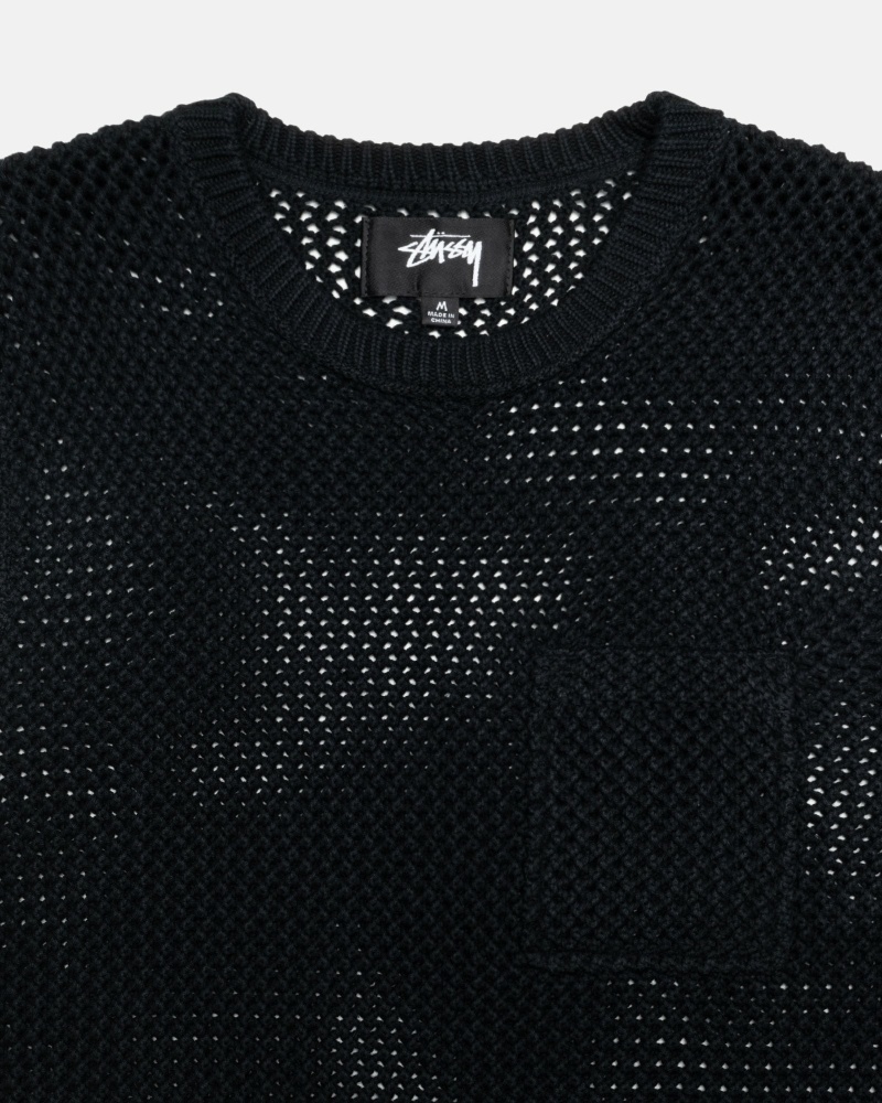 Stussy O'Dyed Heavyweight Mesh Crew Men's T Shirts Black | IL0000251