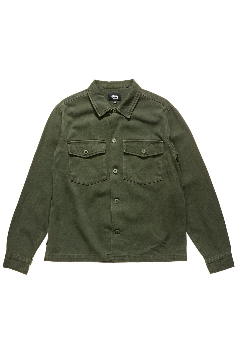 Stussy Olly Work Men\'s Shirts Green | IL0000328