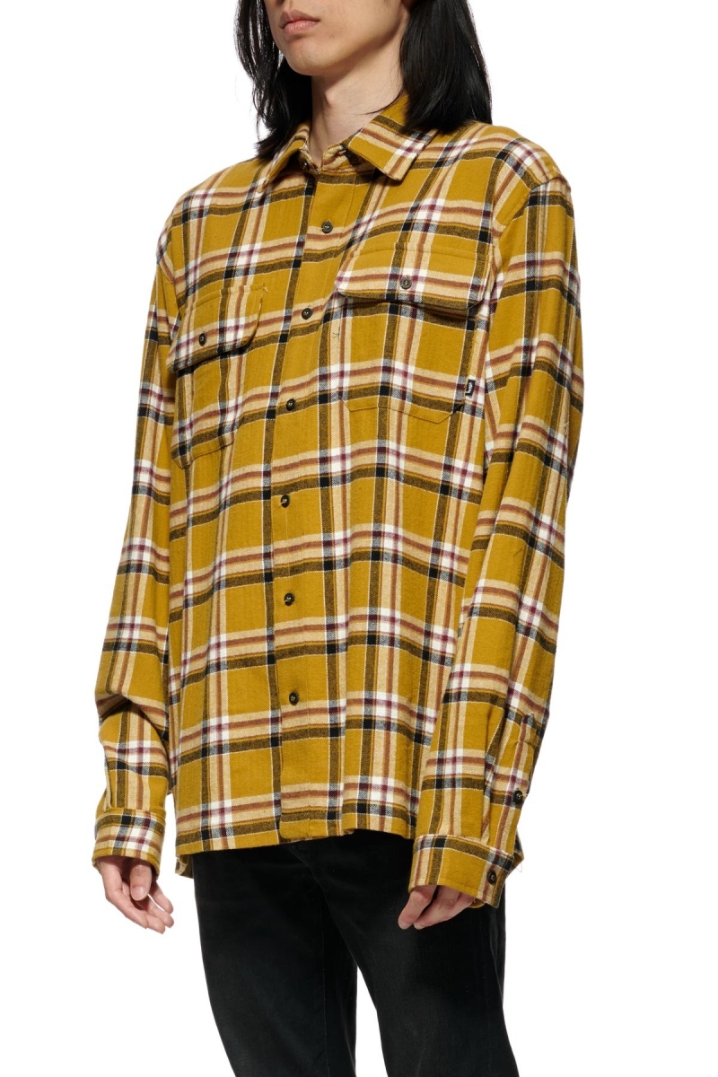 Stussy Olsen Check LS Men's Shirts Yellow | IL0000329