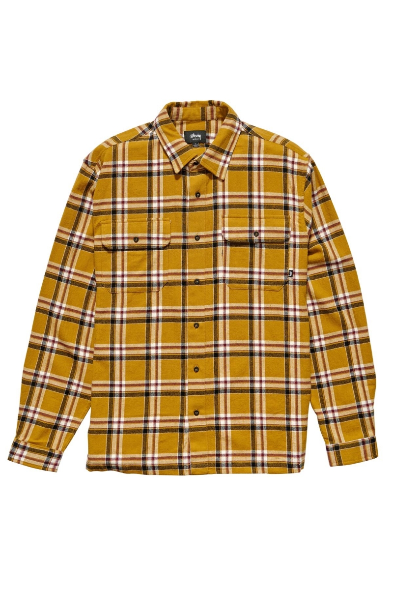 Stussy Olsen Check LS Men\'s Shirts Yellow | IL0000329