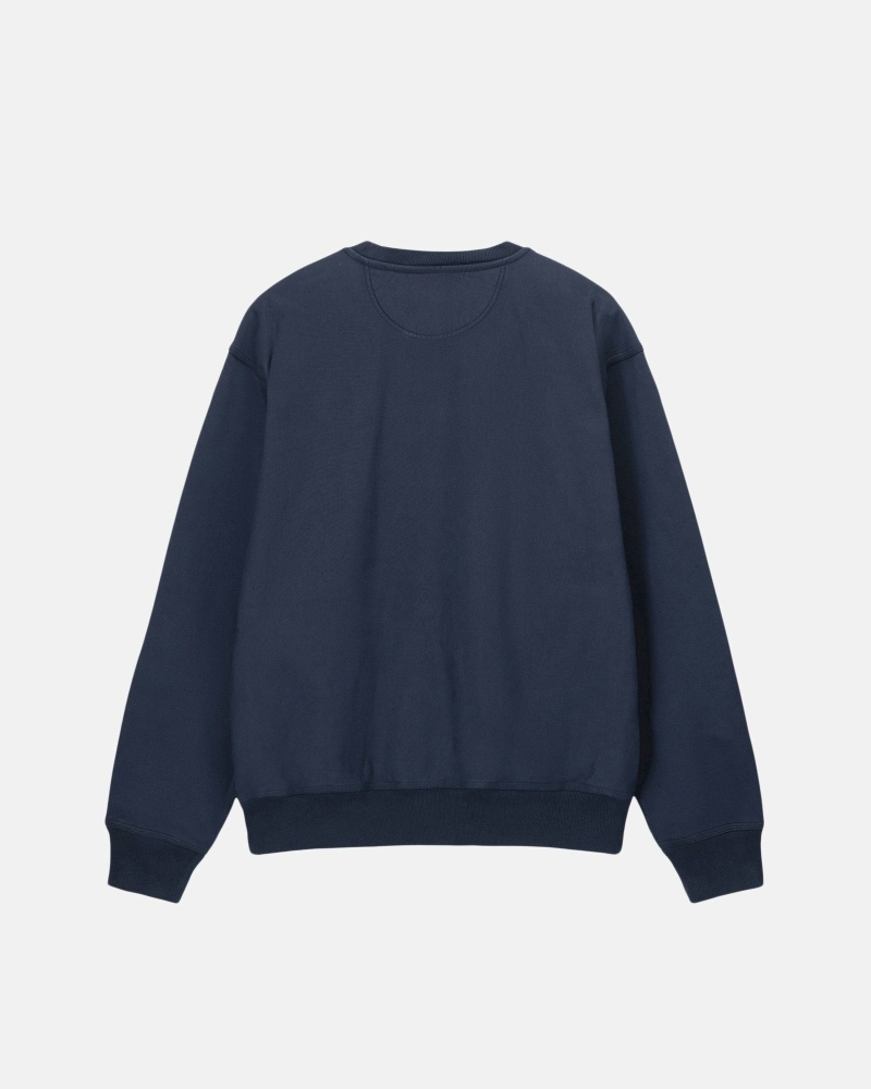 Stussy Overdyed Stock Logo Crew Men's Hoodies Navy | IL0000051