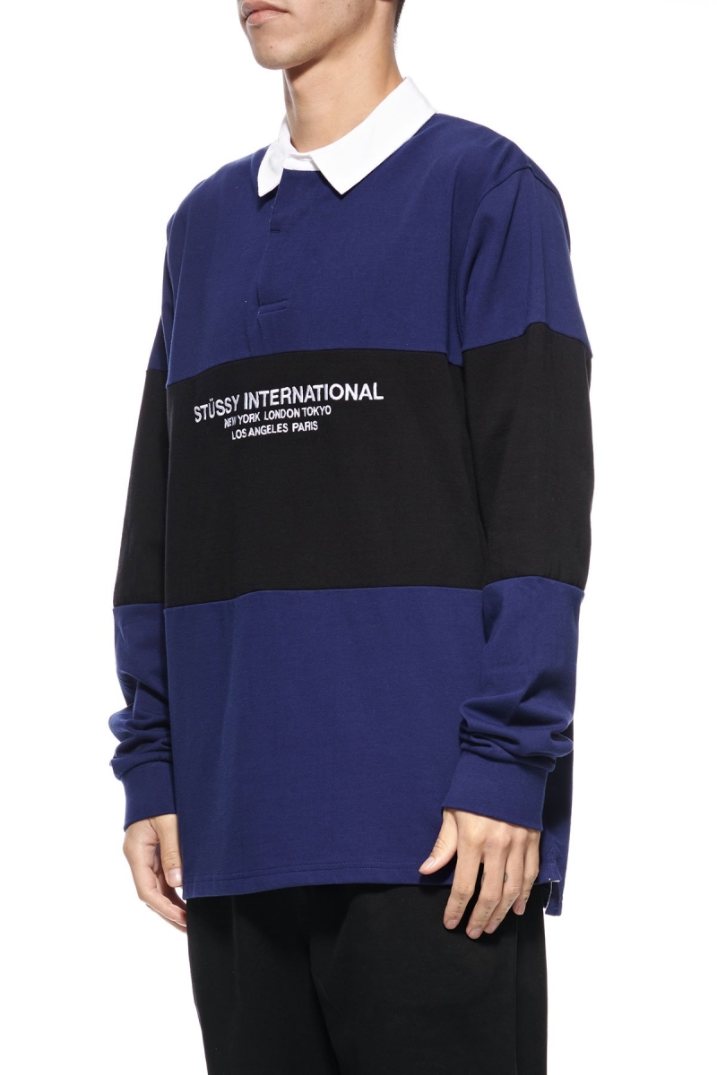 Stussy Panel LS Rugby Men's Sweatshirts Navy | IL0000949