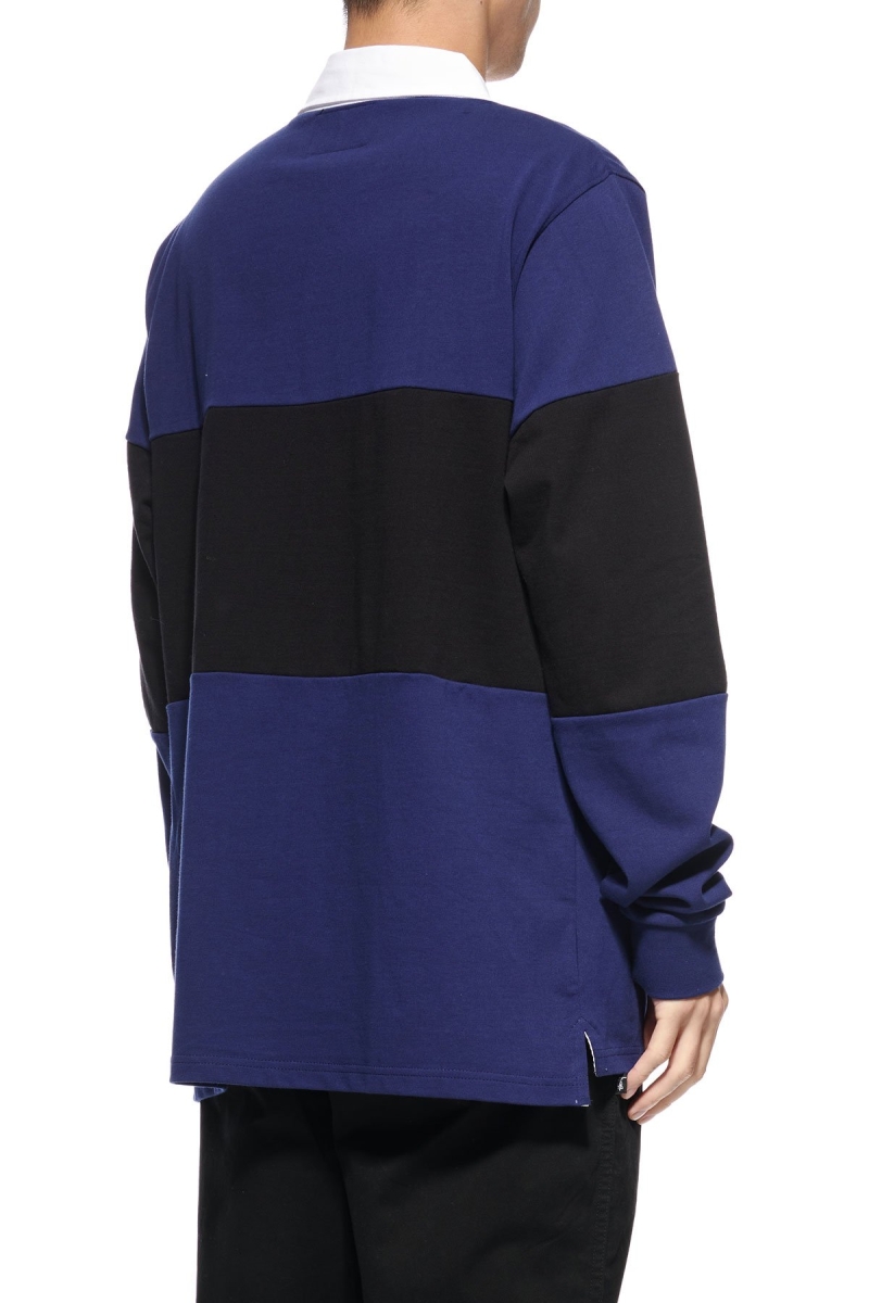 Stussy Panel LS Rugby Men's Sweatshirts Navy | IL0000949