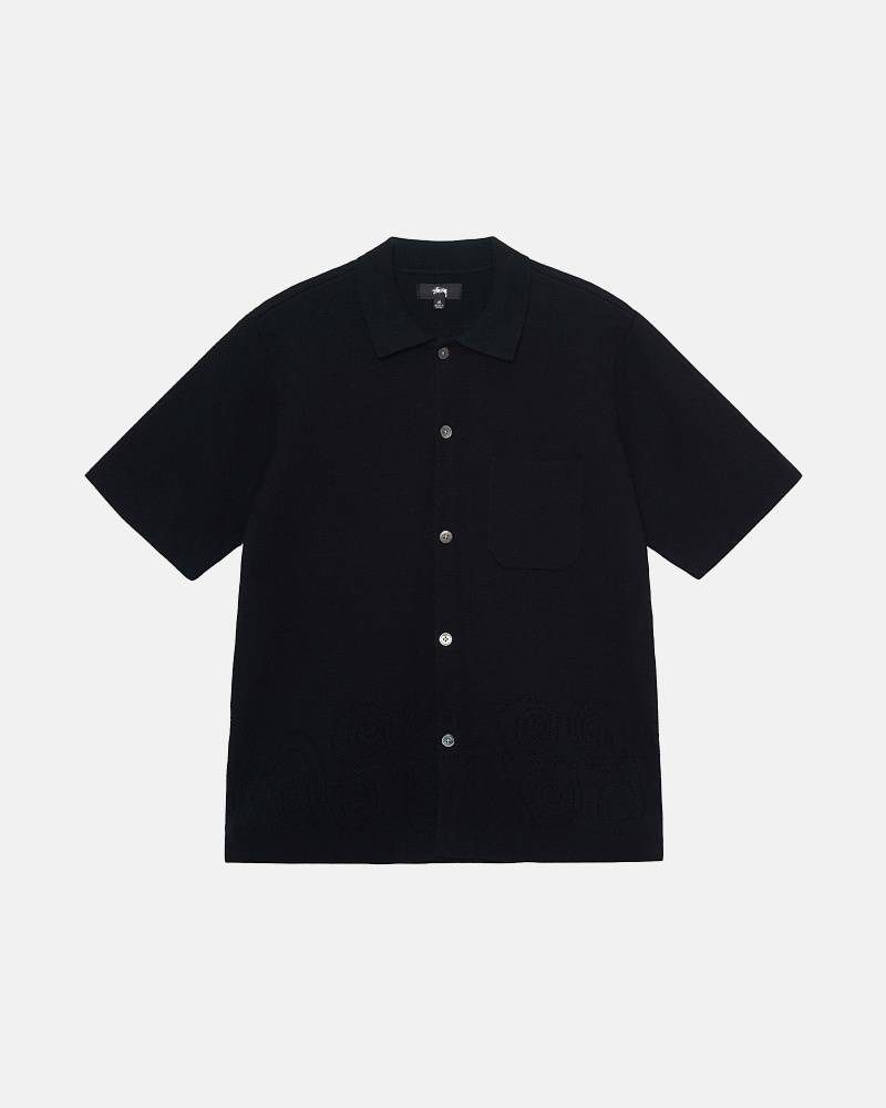 Stussy Perforated Swirl Knit Men\'s Shirts Black | IL0000330