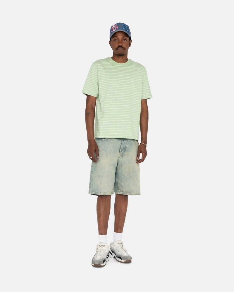 Stussy Pin Striped Ss Crew Men's T Shirts Green | IL0000254