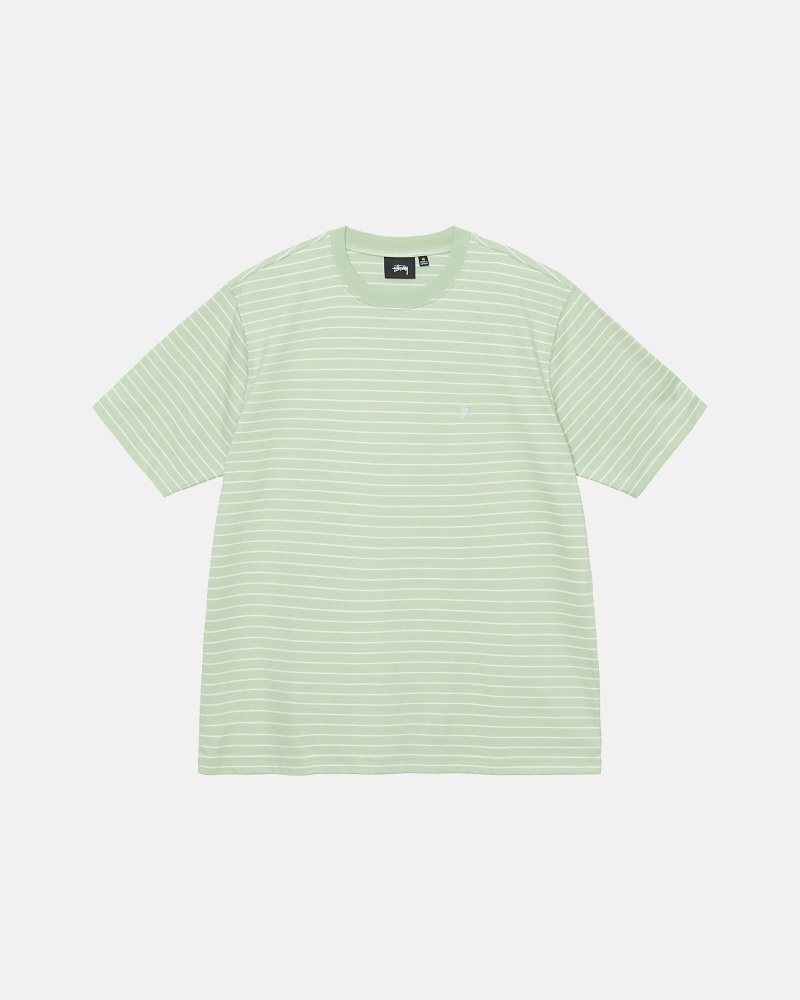 Stussy Pin Striped Ss Crew Men\'s T Shirts Green | IL0000254