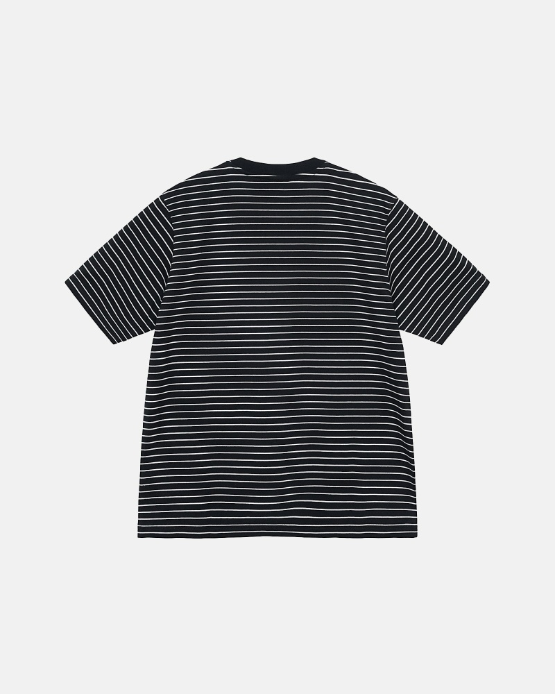 Stussy Pin Striped Ss Crew Men's T Shirts Black | IL0000255