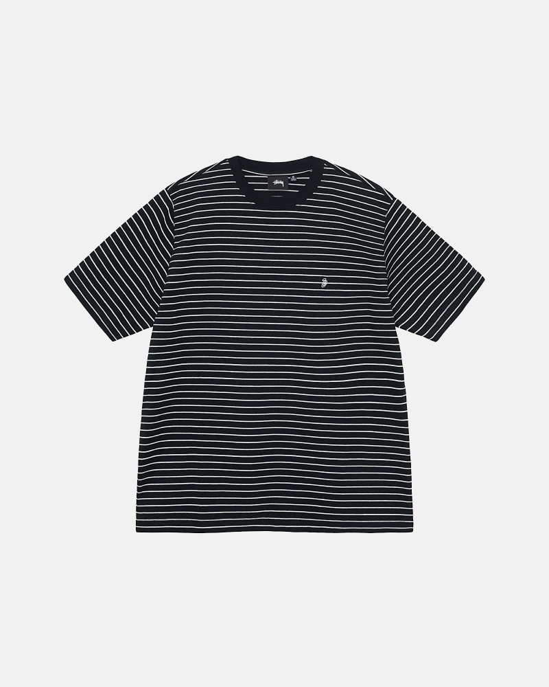 Stussy Pin Striped Ss Crew Men\'s T Shirts Black | IL0000255