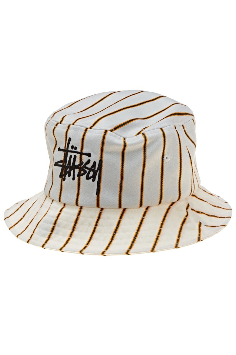 Stussy Pinstripe Graffiti Bucket Men\'s Hats White | IL0000474