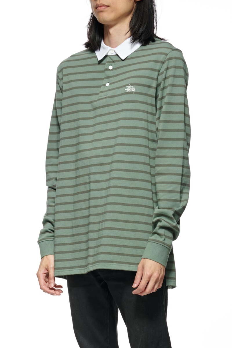 Stussy Plain Stripe LS Rugby Men's Shirts Green | IL0000331