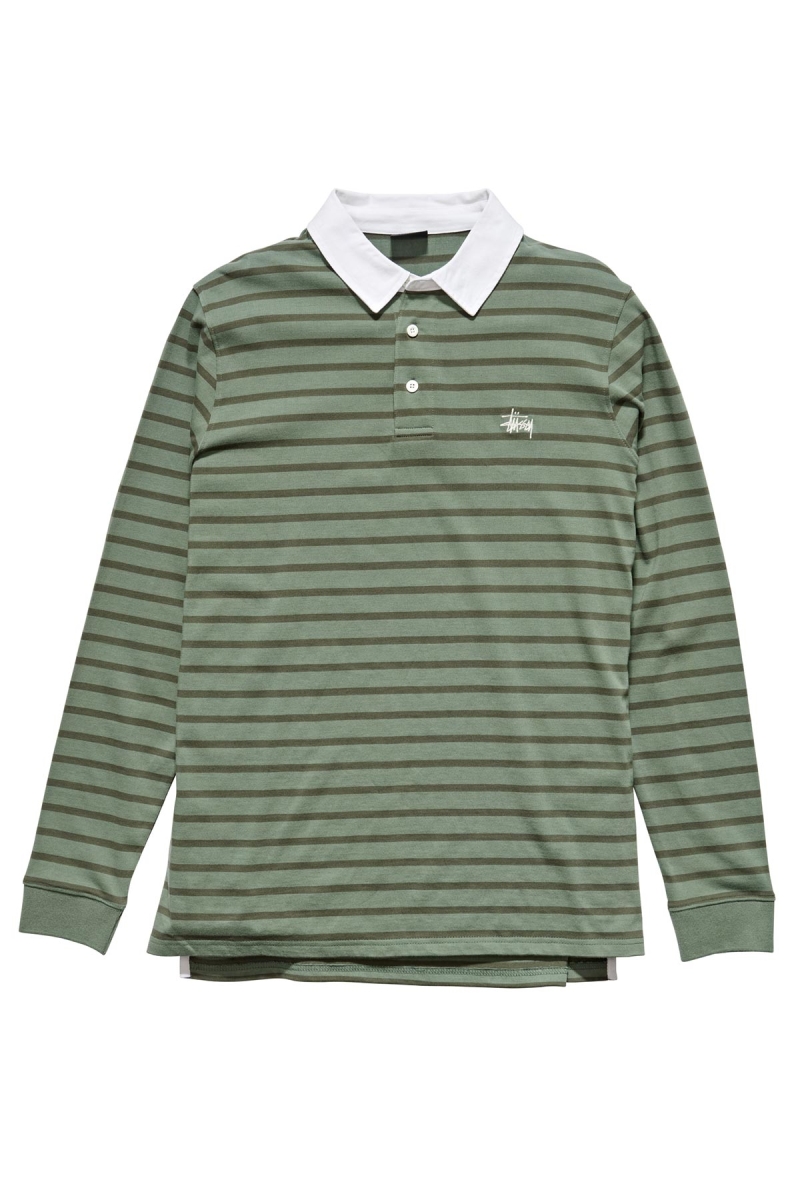 Stussy Plain Stripe LS Rugby Men\'s Shirts Green | IL0000331