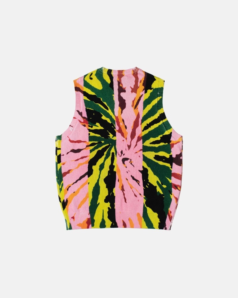 Stussy Printed Vest Men's Knit Sweater Pink | IL0000536