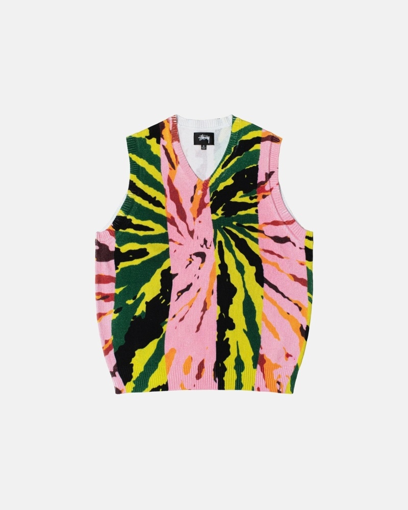 Stussy Printed Vest Men\'s Knit Sweater Pink | IL0000536