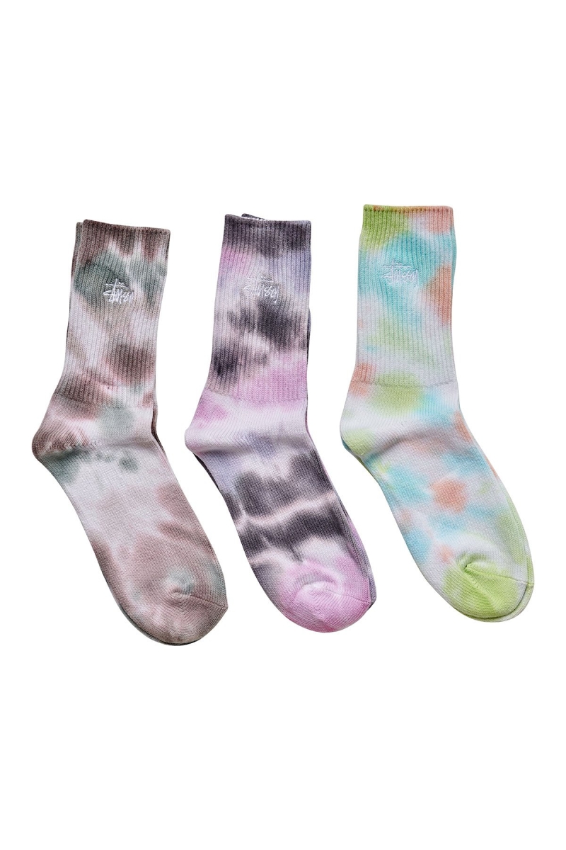 Stussy Rib Tie dye 3PK Women\'s Socks Brown | IL0000742