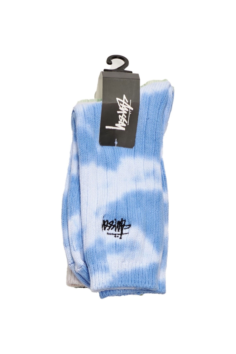 Stussy Rib Tiedye (3 Pack) Men's Socks White | IL0000743