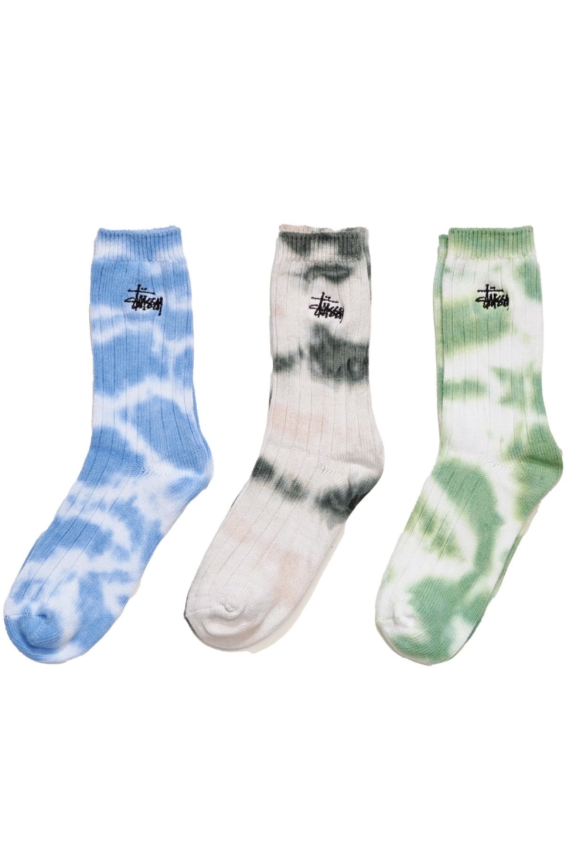 Stussy Rib Tiedye (3 Pack) Men\'s Socks White | IL0000743