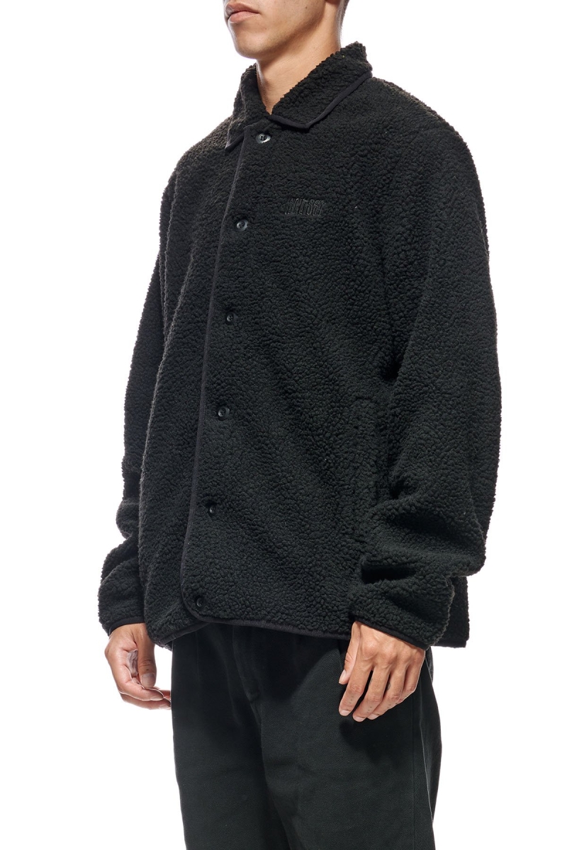 Stussy Sherpa Button Down Men's Jackets Black | IL0000357