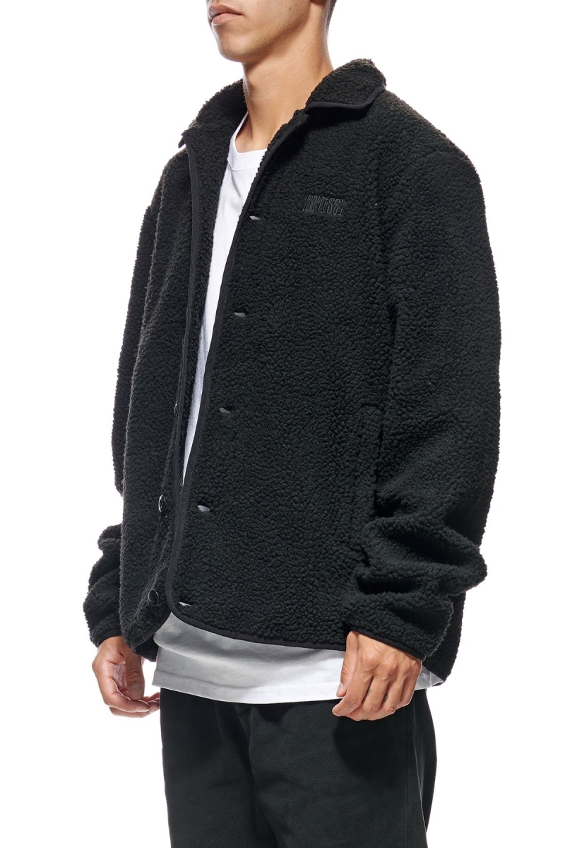 Stussy Sherpa Button Down Men's Jackets Black | IL0000357