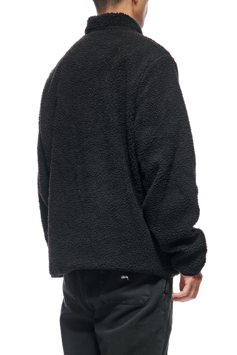 Stussy Sherpa Button Down Men's Jackets Black | IL0000357