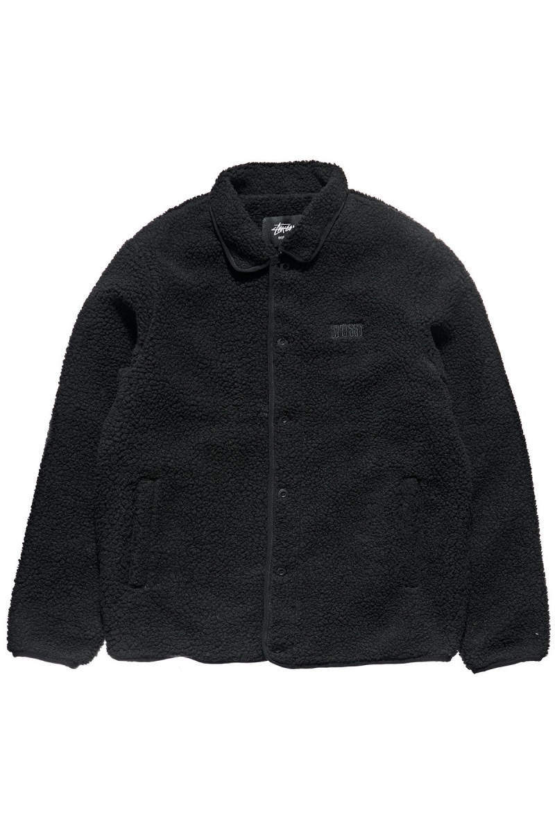 Stussy Sherpa Button Down Men\'s Jackets Black | IL0000357