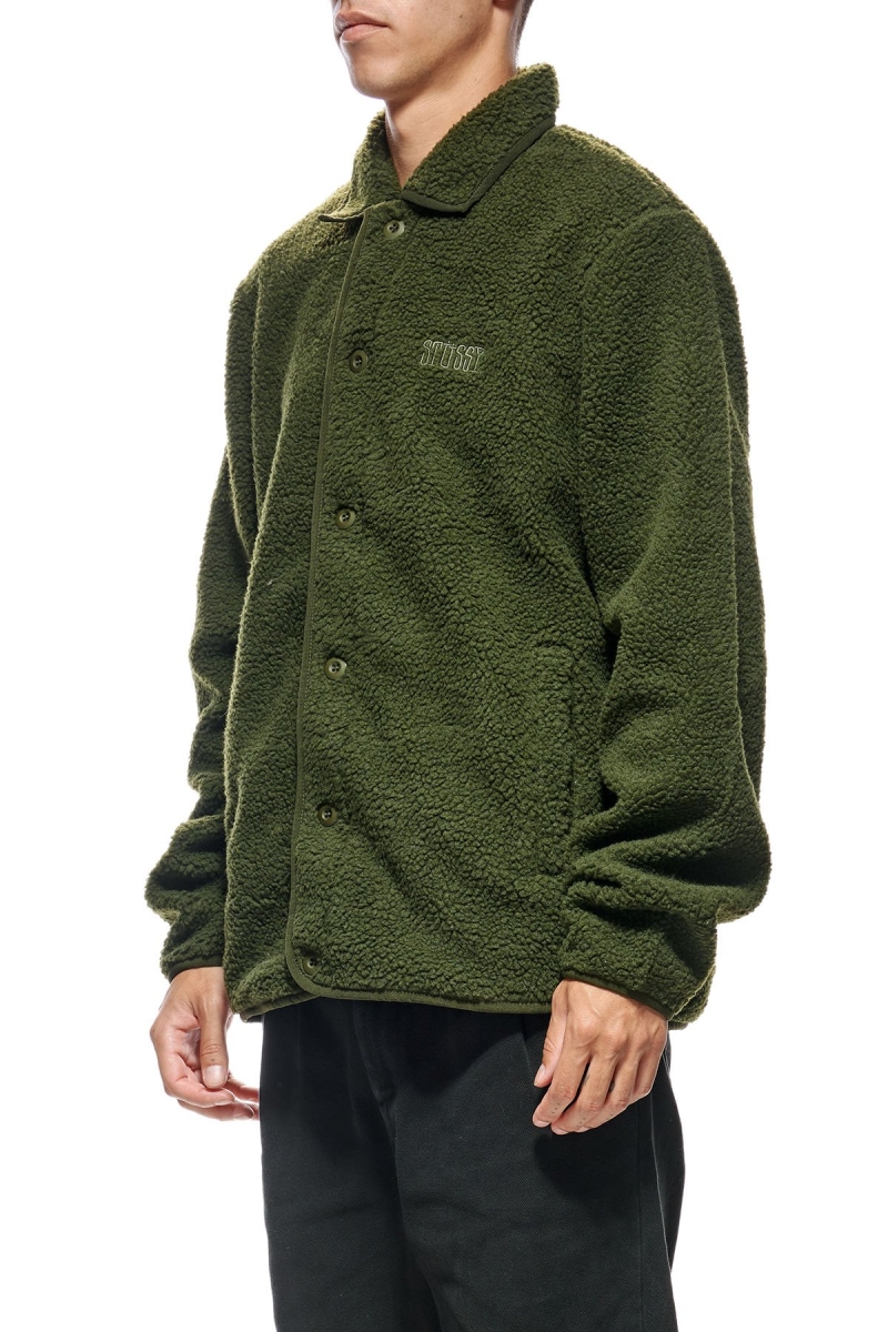 Stussy Sherpa Button Down Men's Jackets Green | IL0000358