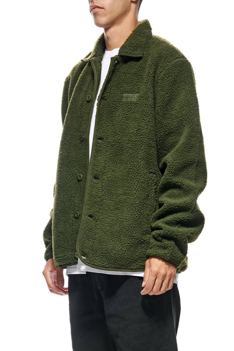 Stussy Sherpa Button Down Men's Jackets Green | IL0000358