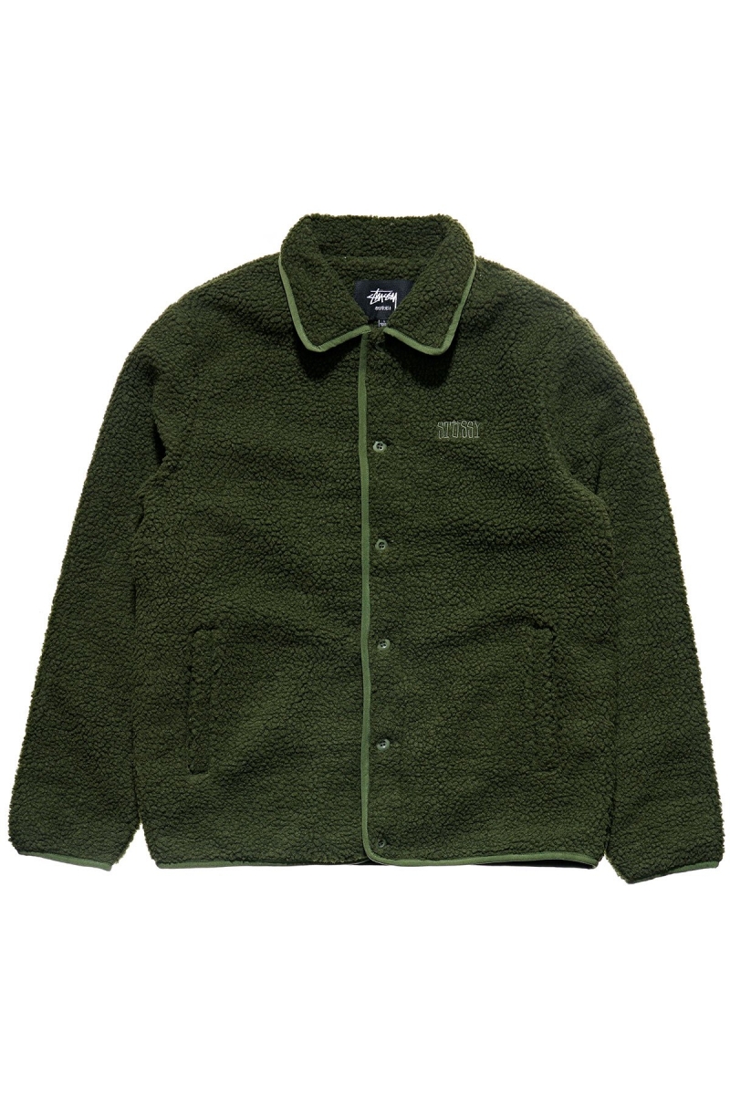 Stussy Sherpa Button Down Men\'s Jackets Green | IL0000358